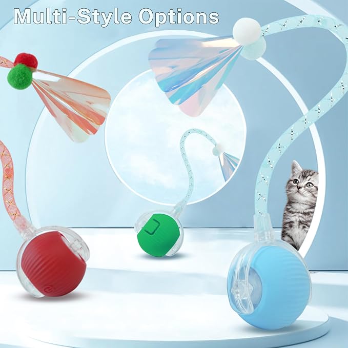 Speedy Tail 3.0 Interactive Toy Ball, 2 Tails for Cats & Dogs | cat chase toy|chirping bird cat toy|Adjustable sound level|300 mA high-capacity battery