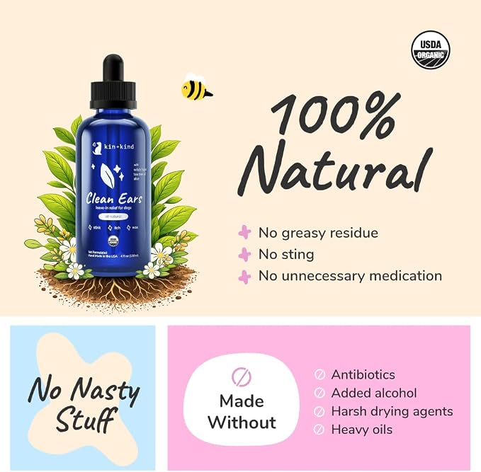 kin+kind Clean Ears Natural Leave-in Ear Cleaner, 4 fl oz