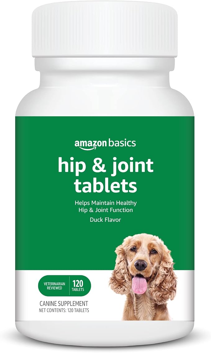Amazon Basics Dog Hip & Joint Daily Chewable Tablets, with Glucosamine, MSM, and Chondroitin, Duck Flavored, 120 Count (Previously Solimo)