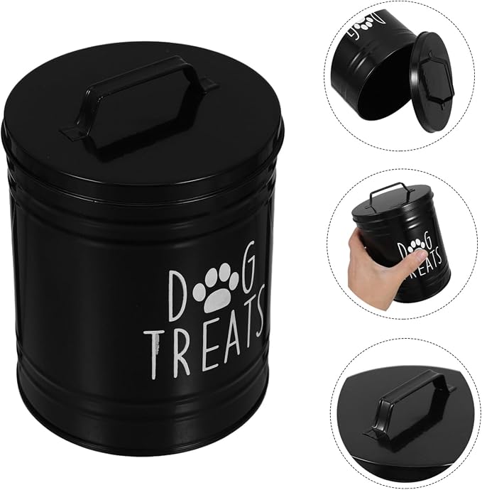 LABRIMP Puppy Food Storage Container with Airtight Lid Farmhouse Style Metal Dog Treat Canister Compact Snack Storage Jar for Kitchen Counter
