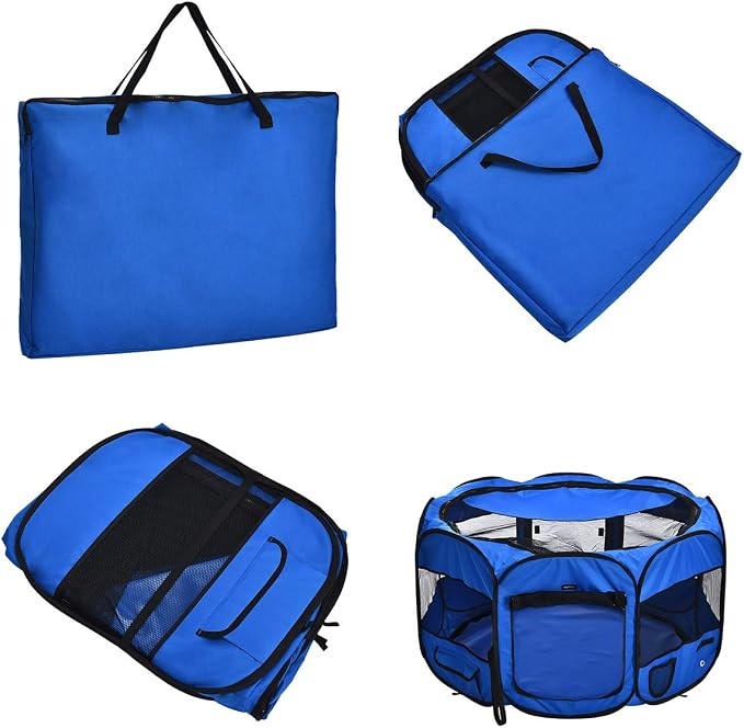 Amazon Basics Foldable Octagonal Indoor/Outdoor Portable Dog Playpen with Mesh Top, Easy to Clean and Store, 45", Blue