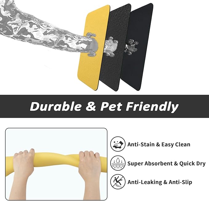 HotLive Dog Food Mat - Absorbent Cat Mat for Food and Water, No Stains Pet Feeding Bowl Mat, Easy to Clean Pet Placemats, Quick Dry Dog Water Dispenser Mat for Messy Drinkers | Yellow 16"x 24"