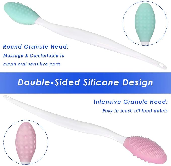 AUTOWT Dog Toothbrush, 4 Packs Silicone Pro Double-Sided Soft Comfort Gentle Dental Brushes Set Kit with 5.7 inches Curved Long Handle for Puppy Small Medium Dogs Cats Most Pet (Set 1)