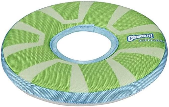 Chuckit! Max Glow Zipflight Flying Disc Dog Toy, Small (6"), Green and White