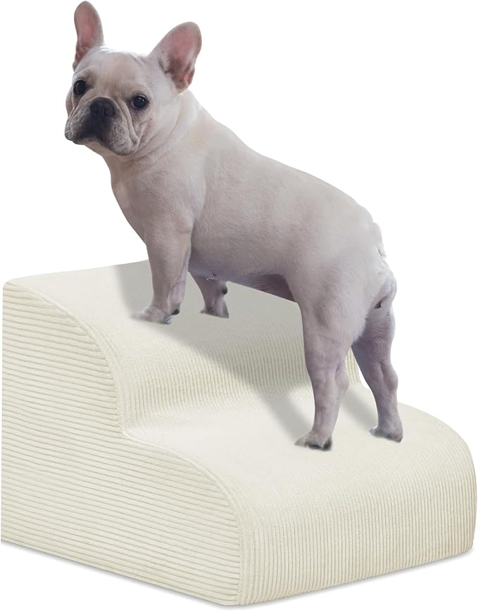 Mesa Lemon Dog Stairs & Steps for High Beds, 2 Steps High Density Foam Waterproof Dog Ramp for Small Dogs and Cats, Pet Stairs with Washable Cover for Bed, Couch, Sofa and Car, Beige (H: 11.8")