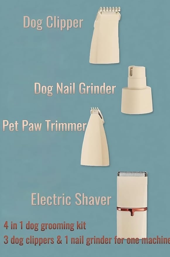 Low Noise 4-in-1 Dog Grooming Clippers Kit - Beige