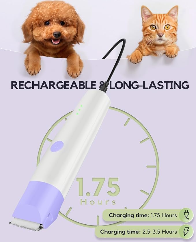 4-in-1 Dog Clippers Grooming Kit - Paw Trimmer & Nail Grinder, Purple