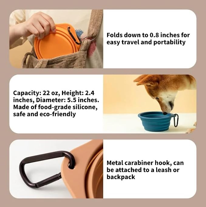 Collapsible Travel Pet Bowl with Carabiner, Red