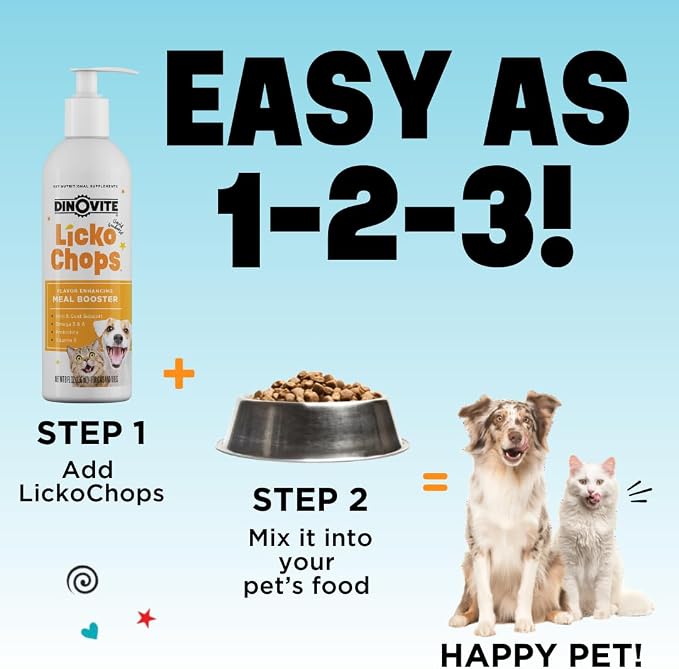 Dinovite Lickochops Supplement, Liquid Meal Topper for Dogs & Cats, 16 oz