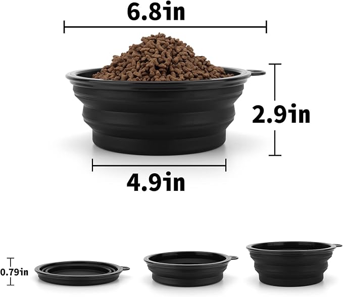 SLSON Collapsible Dog Bowls with Lids, 2 Pack, Black and Black, Large