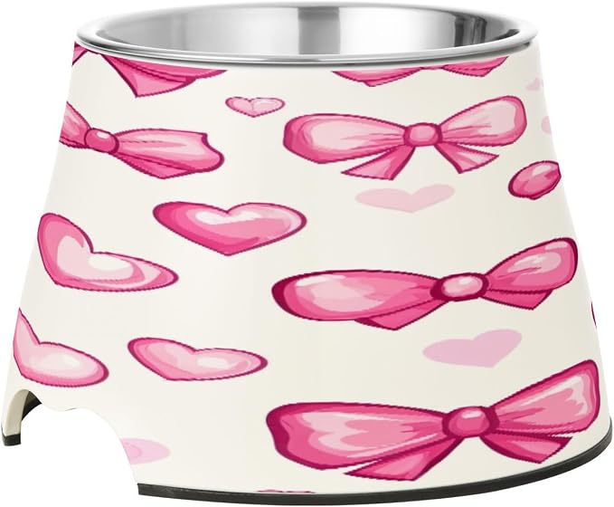 YETTASBIN Bow Pink Elevated Dog Bowls, Prevention of Vertebrae Disease Raised Dog & Cat Bowl Stand with Removable Stainless Steel Bowls, Non-Slip Spill-Proof Pet Food & Water Bowl Dish