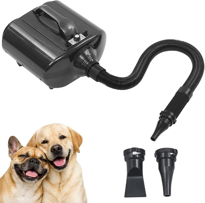 3600W Dual Motor Pet Grooming Hair Dryer, High Velocity Dog Dryer Blower with Adjustable Temp/Airflow, High Power Pet Dryer for Professional Groomer & Home Use (Black)