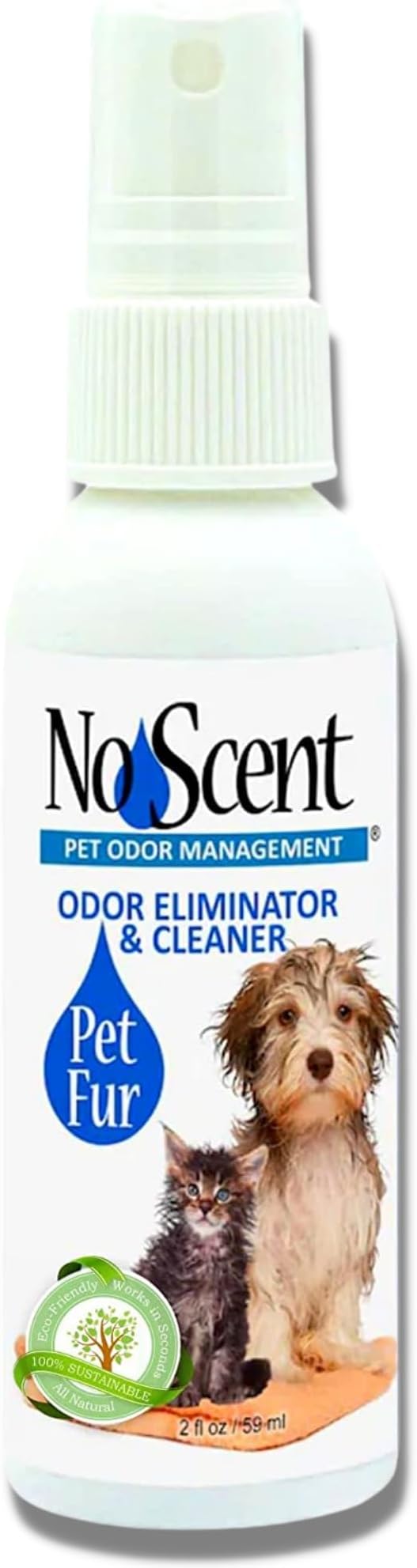 No Scent Pet Fur Odor Spray & Rinseless Cleaner for Dog, Cat, Hamster, Small Animal & Furry Pets (2 Fl Oz / 59 mL)