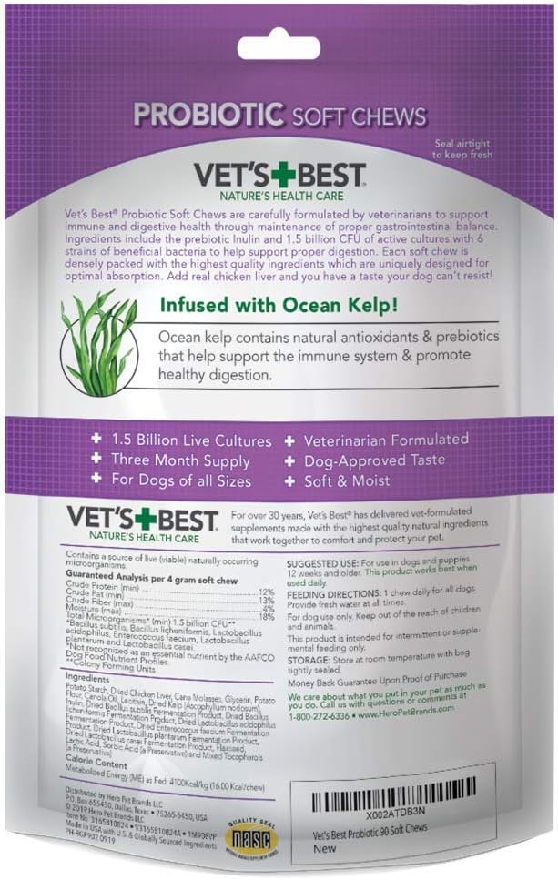 Vet's Best Probiotic Soft Chews for Dogs, Digestive Aid, 90 Day Supply