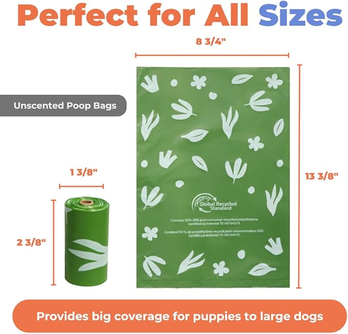 Best Pet Supplies Dog Poop Bags for Waste Refuse Cleanup, Doggy Roll Replacements for Outdoor Puppy Walking and Travel, Leak Proof and Tear Resistant, Thick Plastic - Green (Unscented), 300 Bags