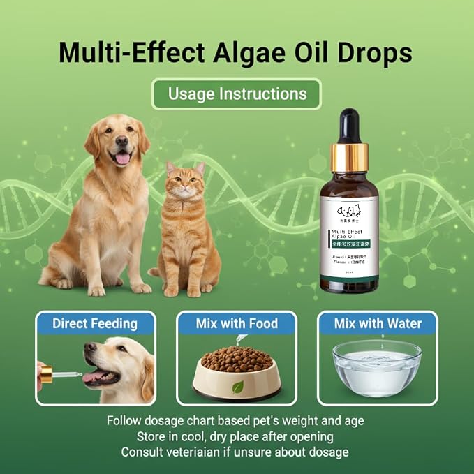 Dr. Kiwi O'dogcat Omega Plus Oil Omega-3 & Omega-7 Supplement for Dogs, Skin & Coat Support, Joint Health, EPA & DHA from Algae Oil, Sustainable & Eco-Friendly