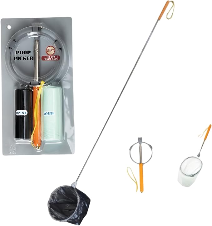 Dog Poop Catcher, Telescopic Pooper Scooper Catcher with Long Handle, Lightweight, Portable & Foldable Dog Poop Collector