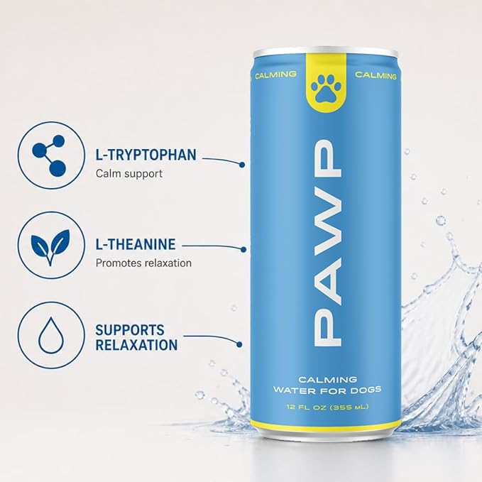 Calming Hydration for Dogs by PAWP WATER, L-Theanine, L-Tryptophan, 12 oz