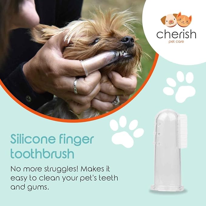 Cherish Pet Care Dog Teeth Cleaning Kit - 3pcs: Finger Toothbrush, Double-Sided Toothbrush, Fresh Breath & Plaque Removal