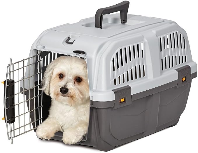 Skudo by MidWest 19-Inch Travel Carrier, Gray, Fits Pets up to 10 lbs | Hard-Sided Pet Carrier, Travel Crate with Handle, Ventilated Design, Locking Tabs, Easy Assembly