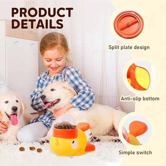 Duck Shape Dog Treat Dispenser, 2-in-1 Duck Shaped Slow Feeder Interactive Dog Toys, Mentally Stimulating Puzzle Toy, Reduces Bloating Anti-Gulping for Indoor Pets (Yellow)