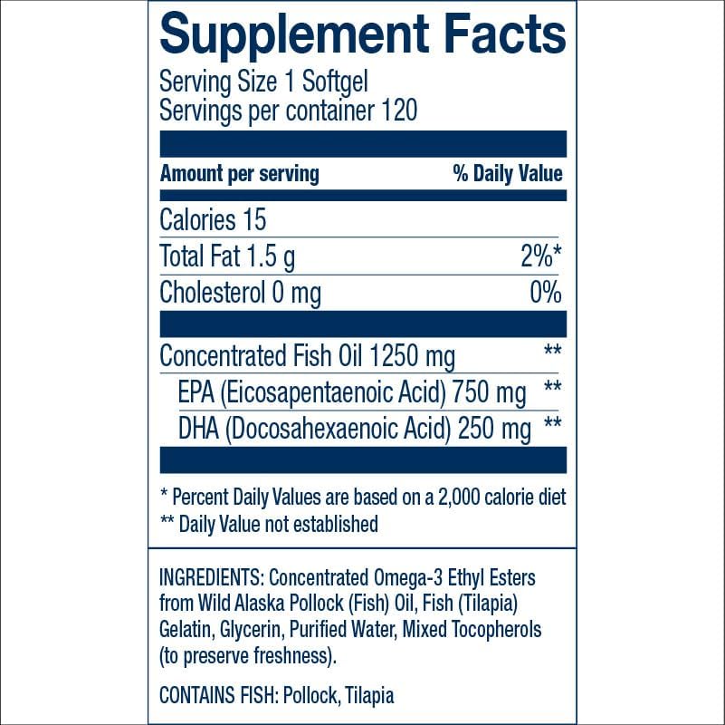 Wiley's Finest Wild Alaskan Fish Oil Peak EPA, 120 Count (Pack of 1)