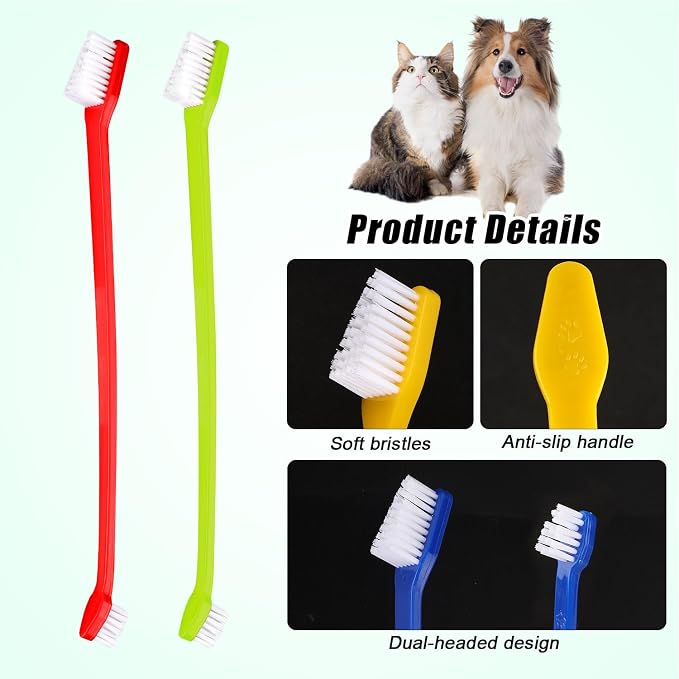 XIHIRCD 100pcs Dog Toothbrush Bulk, Dual Headed Soft Bristles Toothbrush Anti-Slip Cat Teeth Brush Easy Teeth Cleaning Dental Care Pet Toothbrush for Small and Large Dogs Cats Most Pets (10 Colors)