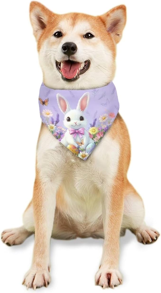 Forchrinse Easter Bunny Dog Bandana Adjustable Dog Scarf Dog Clothes Pet Costume for Cats, One Size, Polyester, Easter Bunny
