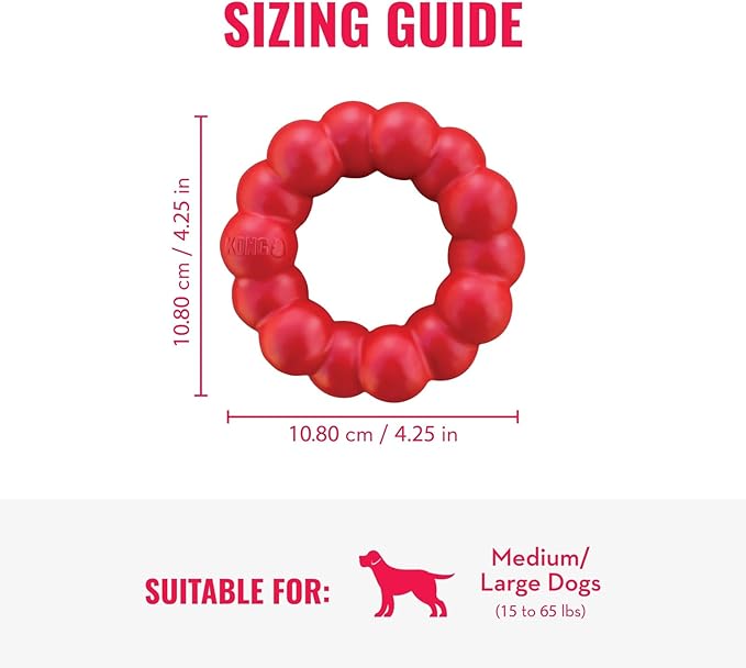 KONG Ring - Natural Rubber Ring Toy for Healthy Chewing Habits - Chew Toy Supports Dog Dental Health - Dog Toy Supports Instincts During Playtime - for Medium/Large Dogs (Pack of 4)