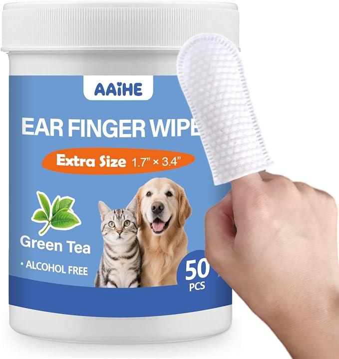 Extra Large Dog Ear Finger Wipes, Natural Ingredients, 50 Count - Blue