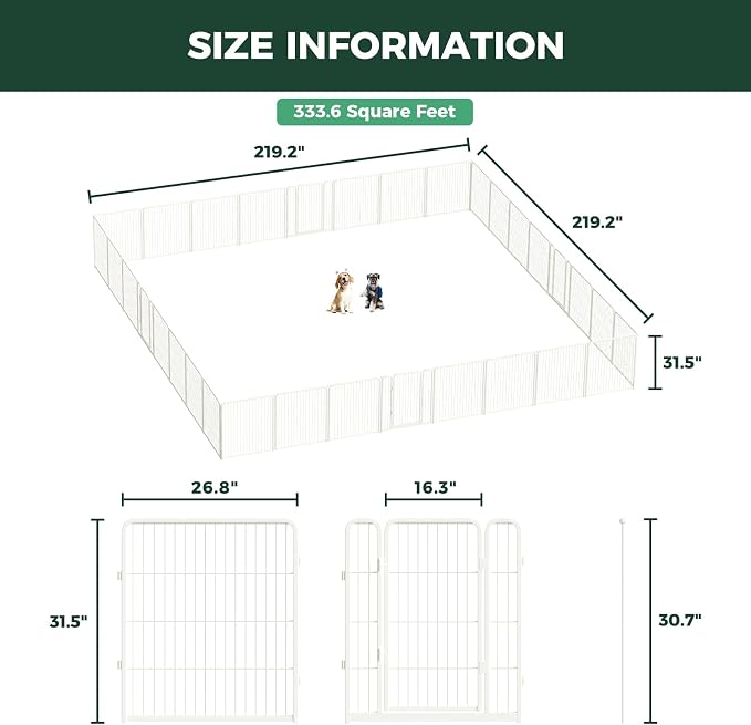 FXW Homeplus Unleashed Indoor Dog Playpen - Stress-Free and Safe Play, Heavy Duty 32 Inch 32 Panels Dog Pen for Small and Medium Dogs, White│Patented
