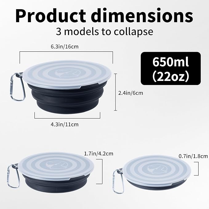 SLSON Dog Bowls Collapsible with Cover Lids, 2 Pack, Black and Black, Medium