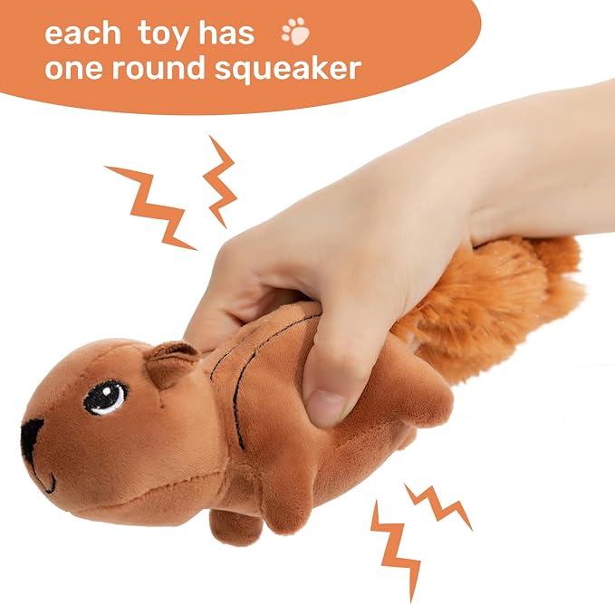 Hollypet Squeaky Hide and Seek Dog Toys for Small and Medium, Squirrel | Interactive Plush Stuffed Dog Squeak Toys for Small Medium Sized Dogs and Non-Aggressive Chewers, Puppy Teeth Clean Chew Toys