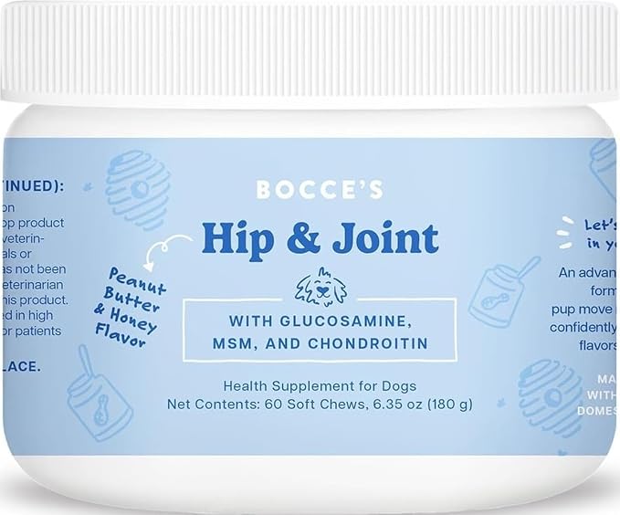 Bocce's Bakery Hip & Joint Supplement Chews, PB & Honey Flavor (60 ct) | Supports Healthy Joints for Dogs - Made in The USA with Glucosamine, MSM, and Chondroitin