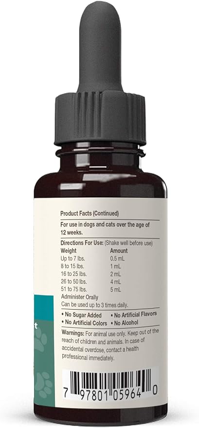 NaturVet Hemp Quiet Moments Calming Drops for Dogs & Cats, 4 oz