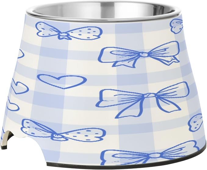 Blueangle Elevated Dog Bowls with Stainless Steel - Non-Slip 2.3 Cup High Capacity Pet Dish for Spinal Health & Cute Bows Design（413）