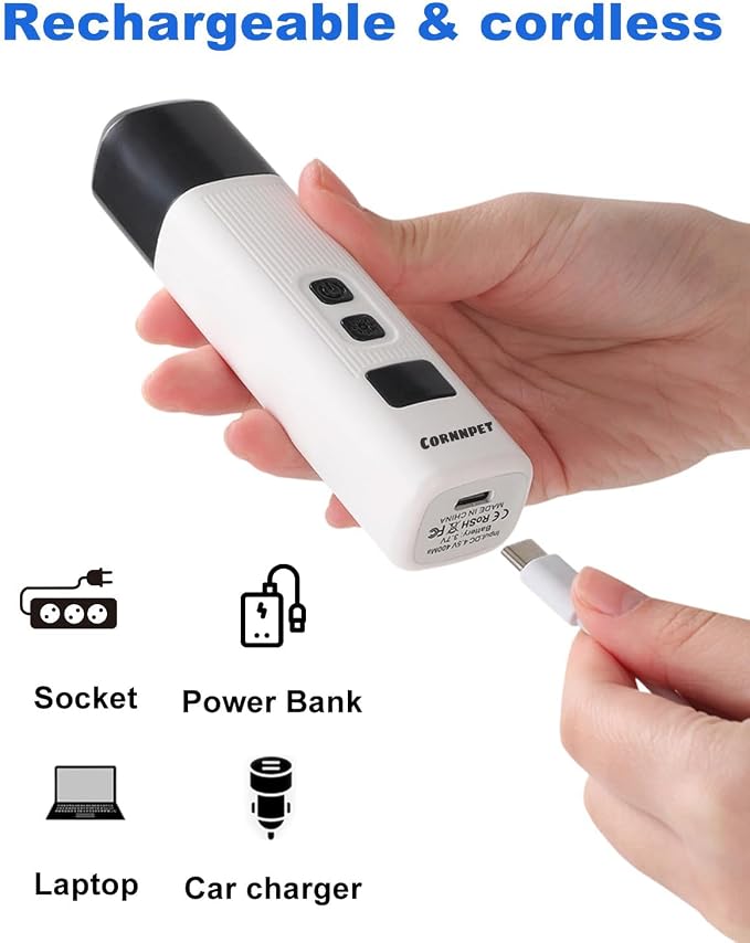 Electric Dog & Cat Nail Grinder with 2 LED Lights, 30dB Quiet, White