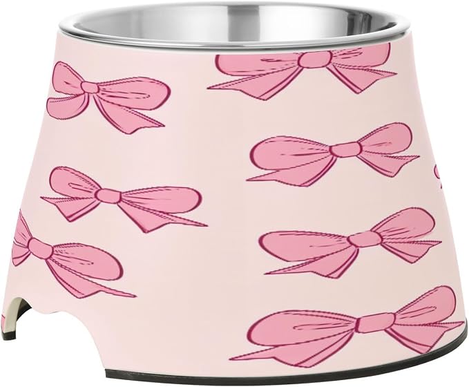 YETTASBIN Bow Pink Elevated Dog Bowls, Prevention of Vertebrae Disease Raised Dog & Cat Bowl Stand with Removable Stainless Steel Bowls, Non-Slip Spill-Proof Pet Food & Water Bowl Dish