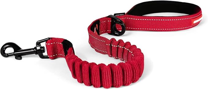 EzyDog Zero Shock - Bungee Dog Leash, Shock Absorbing - 25-inch, Red | Padded Neoprene Grip, Traffic Handle, Reflective Stitching, Strong for All Size Pullers, 1" Soft Touch Webbing for Durability