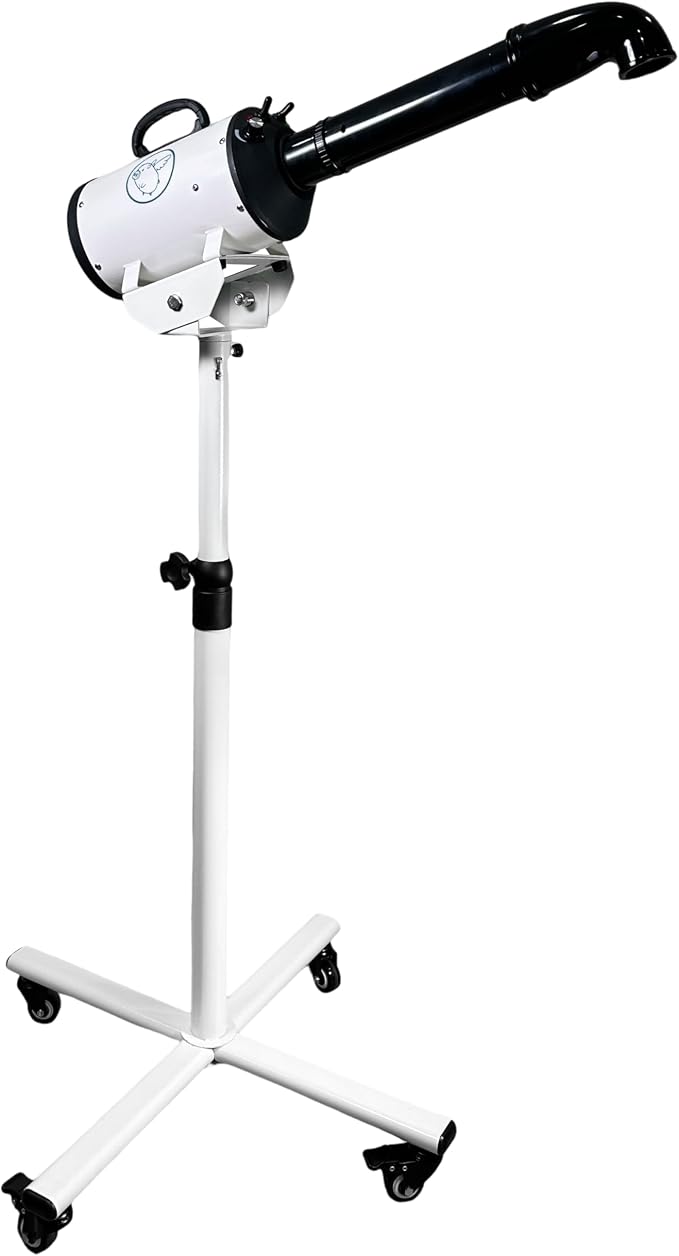 Flying Pig High Velocity Dog Pet Stand Grooming Dryer w/Variable Air Speed & Heat (White w/Teal Logo)
