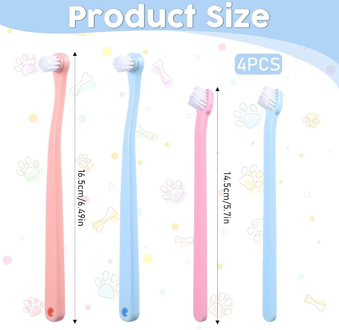 4 Pack Small Dog Toothbrush Pet Toothbrush Cat Tooth Brush 2 Styles Puppy Tooth Brush Mini Size Micro Head Soft Deep Clean Kit for Puppy, Kitten, Dog & Cat, Portable Travel Friendly