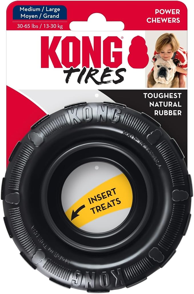 KONG Extreme Tires Natural Rubber Chew Toy, for Medium/Large Dogs | Durable Treat-Dispensing Tire Toy for Chewing & Fetch, Great for Indoor & Outdoor Play with Your Dog