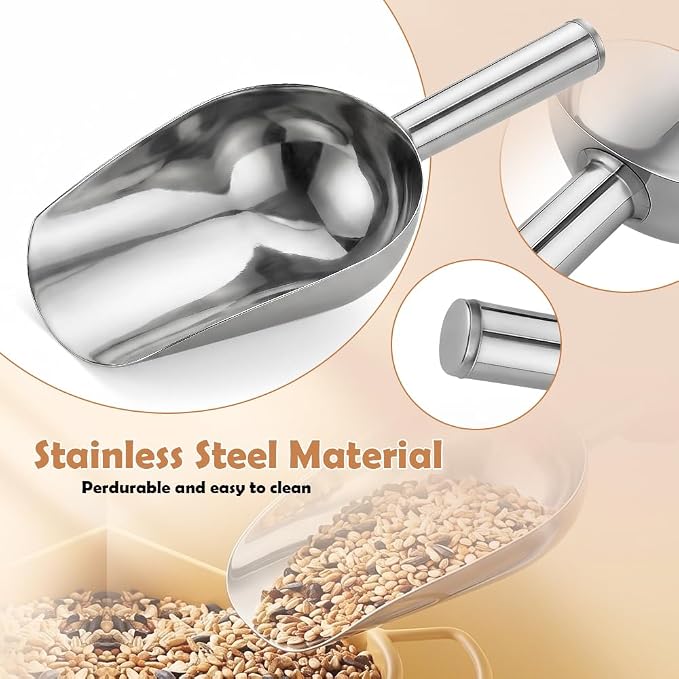 2 Pcs Dog Food Scoop Stainless Steel Feed Scooper for Home Pet Food (1 1/2 Cup, 12-Ounce)