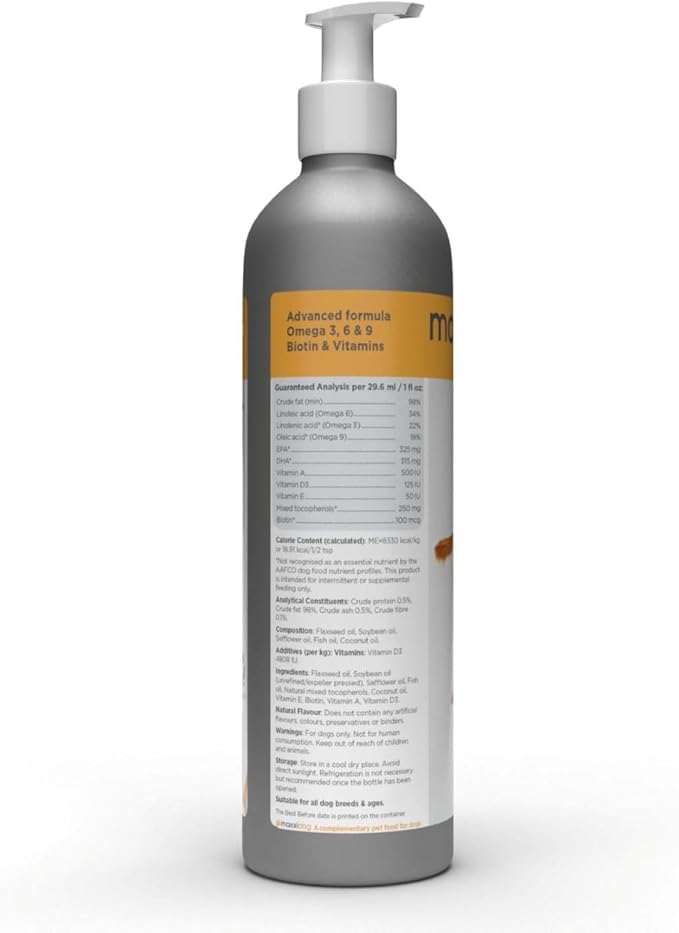 maxxipaws maxxiomega Omega 3, 6 & 9 Oil Supplement - Skin & Coat Support for Dogs, 10oz