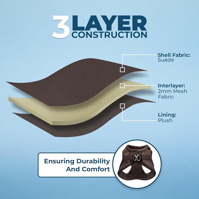 Voyager Step-in Plush Dog Vest Harness -Chocolate Suede, X-Small | 13 - 14.5" in Chest, Soft Plush, Reflective Bands, Cold-Weather Harness, Cats Compatible. Step-In Style,
