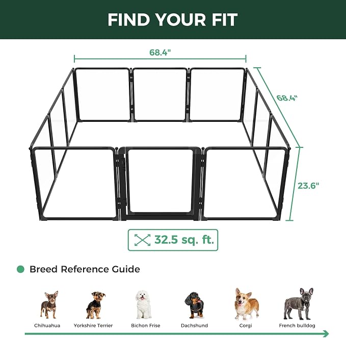 FXW AuraSpace Pro Acrylic Indoor Dog Playpen, Heavy-Duty with Metal Frame, 24" Height 12 Panels for Puppies & Small Dogs, Black│Patented
