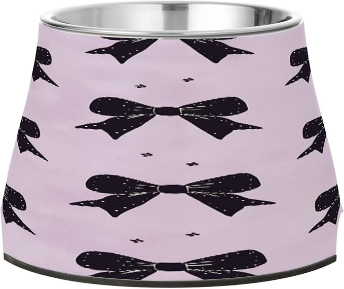 Blueangle Elevated Dog Bowls with Stainless Steel - Non-Slip 2.3 Cup High Capacity Pet Dish for Spinal Health & Black Bows Design（280）