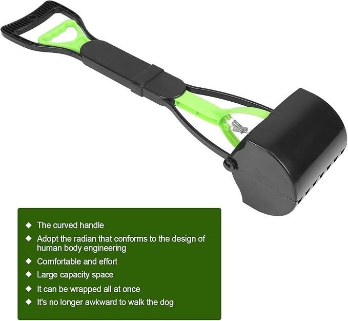 Pet Pooper Scooper, Jaw Easy to Carry Poop Scoop Long Handle Rugged for Easy Grass and Gravel Pick Up for Pet Waste Pick Up(Green+Black)