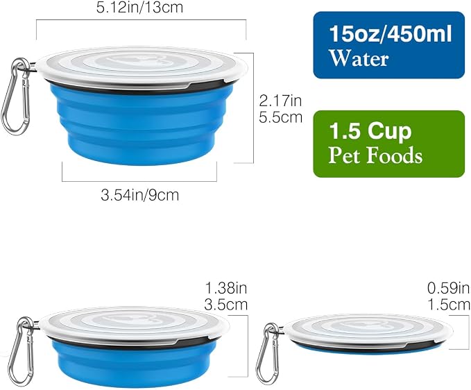Pawaboo Silicone Collapsible Dog Bowls, 2 Pack, Blue+Green