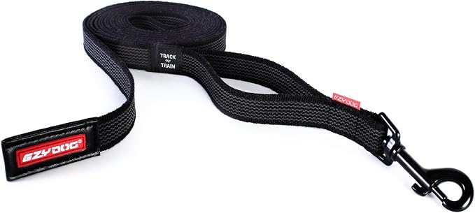 EzyDog Track and Train 16 Foot Premium Dog Leash - Black | Ultra Grippy rubber Lokgrip Webbing, Anti-Snag Handle, 16-Feet Extra Long Dog Lead, Traffic Control Handle